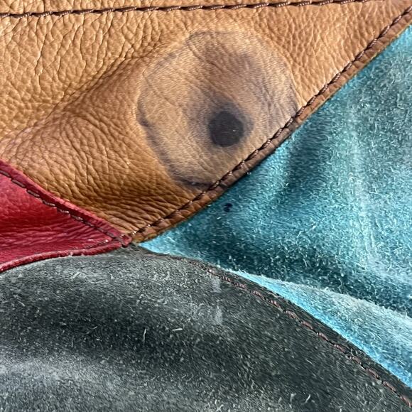 Lucky Brand Hobo Shoulder Bag Colorful Patchwork Leather Suede Flowers Vtg Boho - Picture 10 of 16